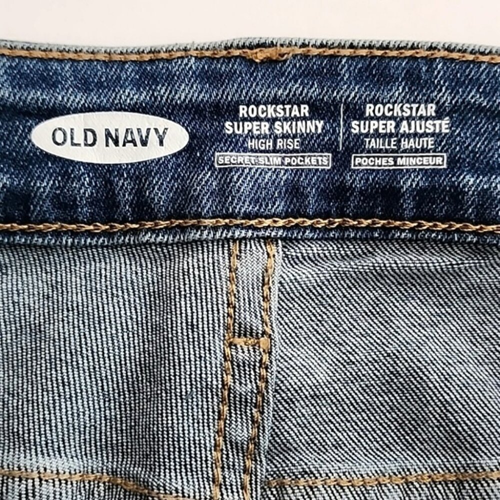Old Navy Blue Jeans Rockstar Super Skinny High Rise Secure Slim Pockets Sz 12 - Picture 4 of 14